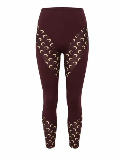 Marine Serre Athleisure Leggings With Moon Inserts In Burgundy
