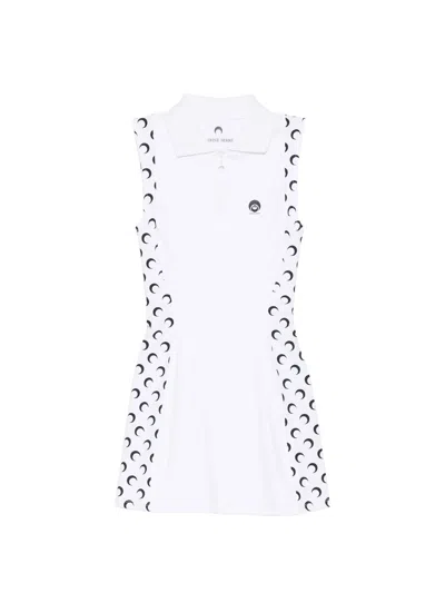 Marine Serre Athleisure Polo Mini Dress With Moon Inserts In White