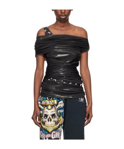 Marine Serre Black Draped Blouse In Bk99 Black