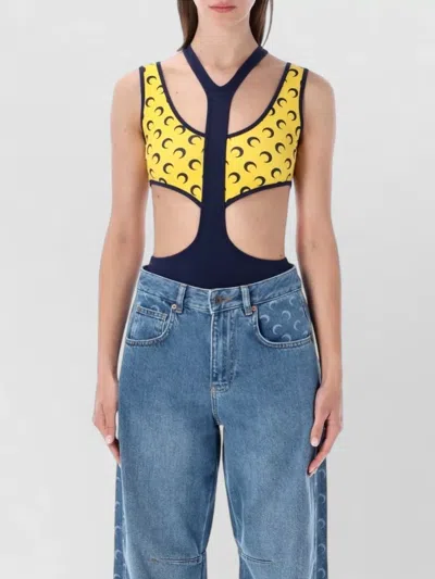 Marine Serre Beach Bodysuit Cut Out Racerback Design In Yellow