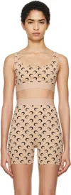 Marine Serre Beige & Black Moon Printed Jersey Sport Bra In Ta10 Tan