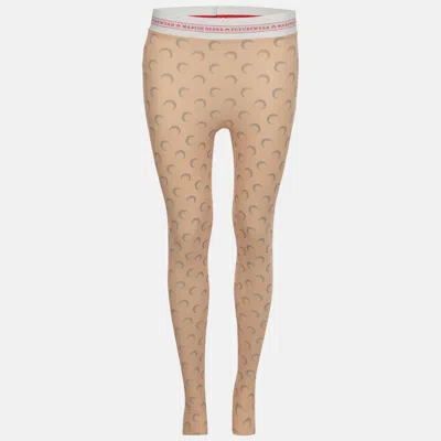 Pre-owned Marine Serre Beige Crescent Moon Print Technical Jersey Stirrup Leggings S In Sand