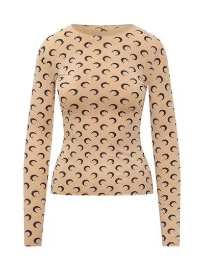 Marine Serre Beige Fitted Top With Moon Print By  In Black