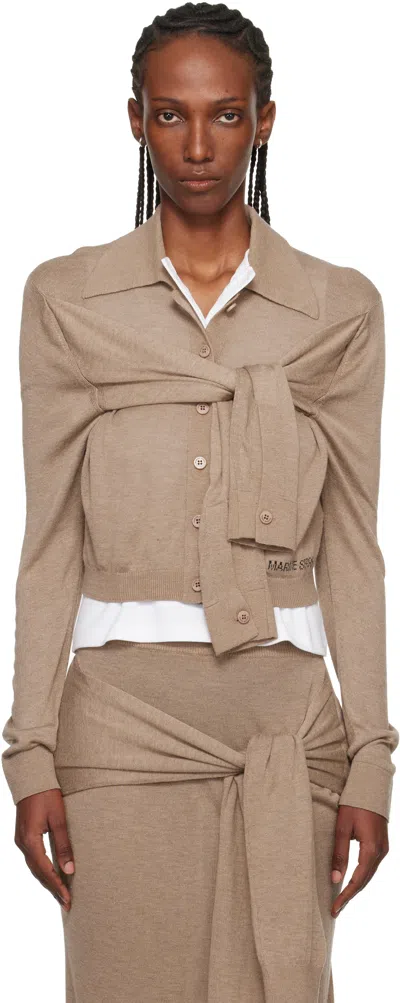 Marine Serre Beige Hybrid Knit Wrapped Cardigan In Brown