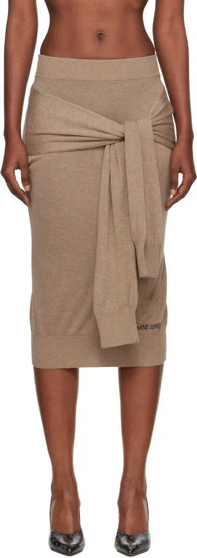 Marine Serre Beige Hybrid Knit Wrapped Midi Skirt In Neutral