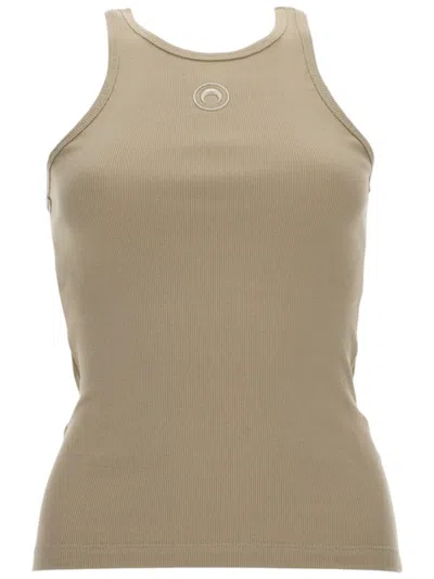 Marine Serre Beige Logo Round Neck Top In Blue