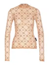 Marine Serre Printed Fitted Top Sheer Sleeves In Neutral