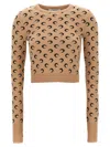 Marine Serre Women Moon Jacquard Knit Fitted Sweater In Beige