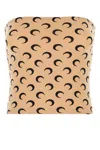 Marine Serre Moon Print Strapless Fitted Top In Beige