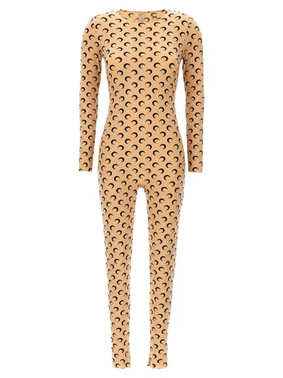 Marine Serre Tan All Over Moon Jumpsuit In Beige