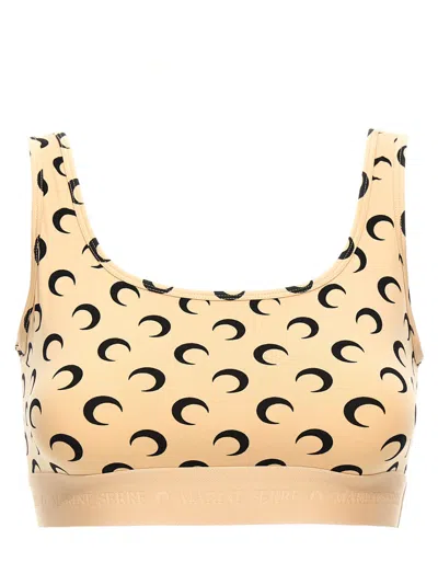 MARINE SERRE BEIGE MOON PRINTED JERSEY CROPPED TOP