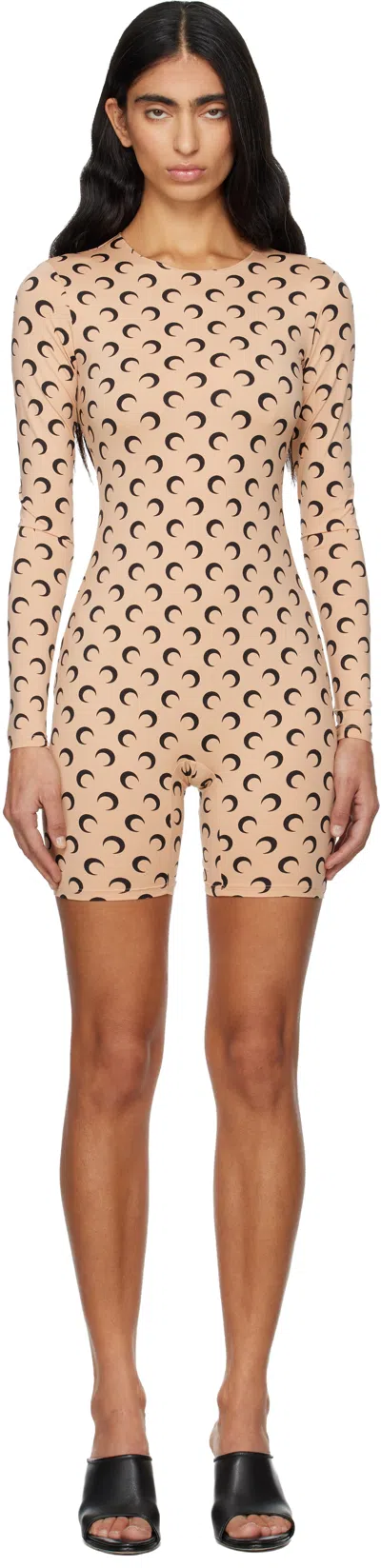 Marine Serre Beige Moon Printed Jersey Jumpsuit In Neutral