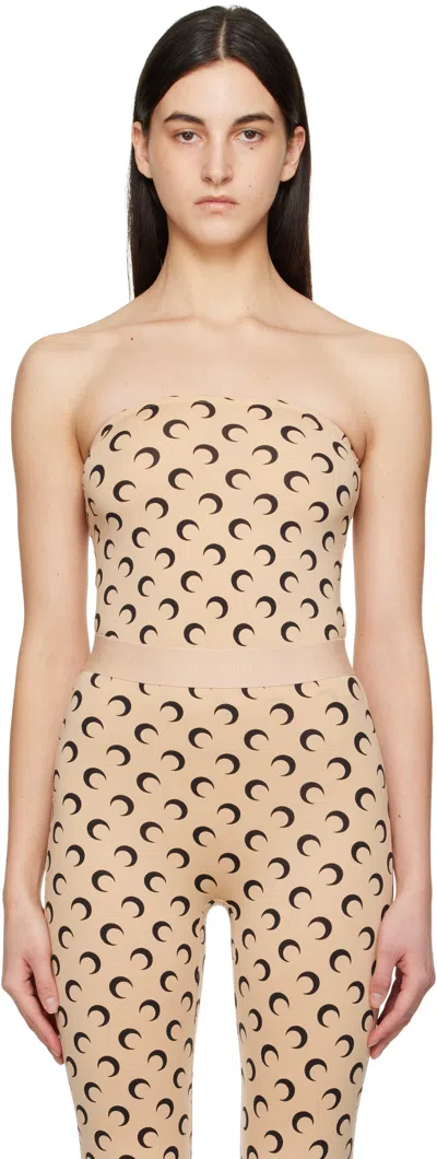 Marine Serre Beige Moon Printed Jersey Second Skin Tube Top In Ta10 Tan