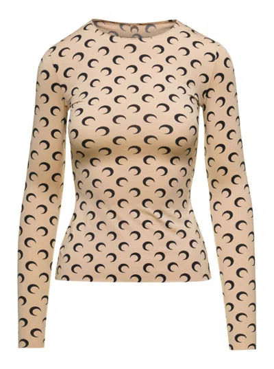 MARINE SERRE BEIGE MOON PRINTED JERSEY TOP