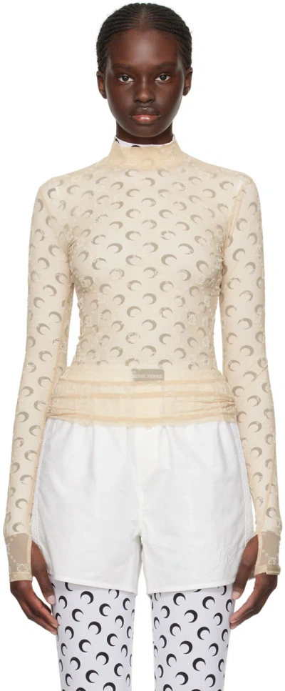 Marine Serre Beige Moonogram Long Sleeve T-shirt In Bg10 Light Beige