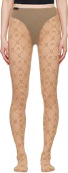 Marine Serre Beige Moonogram Mesh Flock Tights In Bg60 Camel
