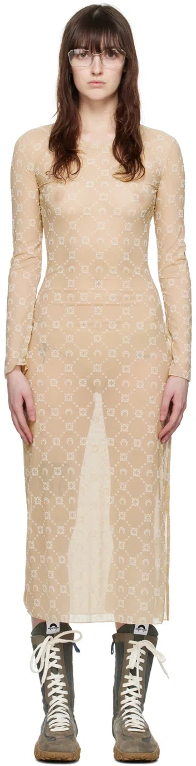 Marine Serre Moonogram Flocked Mesh Dress In Bg10 Light Beige