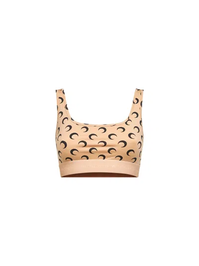 Marine Serre Beige Printed Jersey Moon Sports Bra In Brown