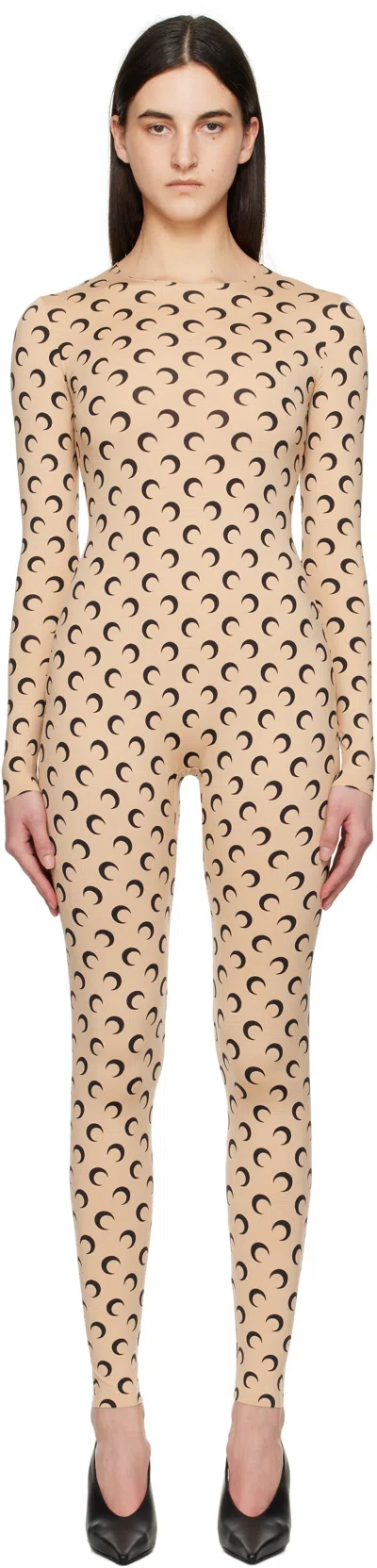 Marine Serre Beige Recycled Jersey Moon Catsuit In Ta10 Tan