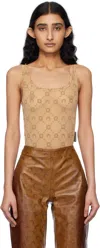 Marine Serre Beige Recycled Mesh Flock Bodysuit In Bg60 Camel