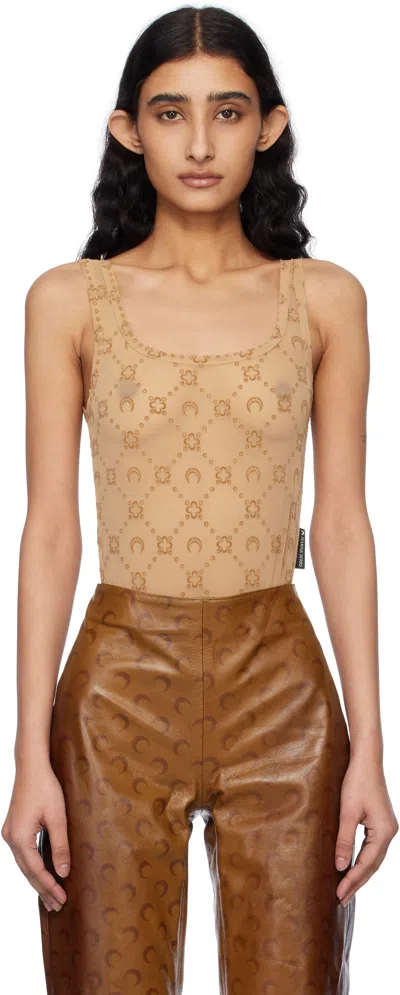 Marine Serre Beige Recycled Mesh Flock Bodysuit In Bg60 Camel