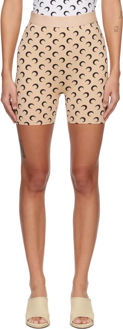 Marine Serre Beige Recycled Moon Jersey Mini Shorts