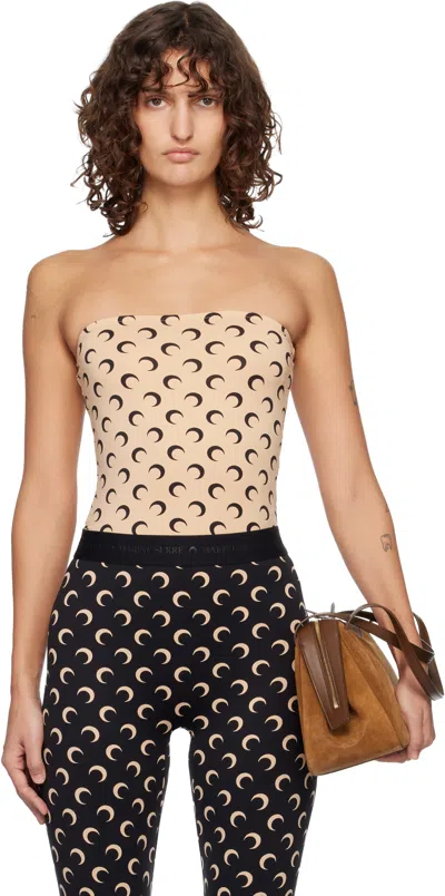 Marine Serre Beige Recycled Moon Jersey Second Skin Tube Top