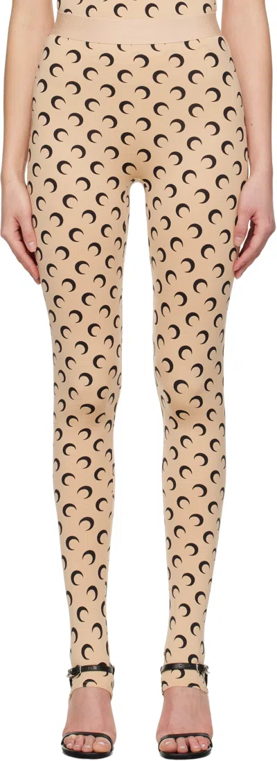 Marine Serre Beige Recycled Moon Jersey Stirrup Leggings In Ta10 Tan