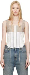 Marine Serre Beige Regenerated Striped Poplin Bustier Top