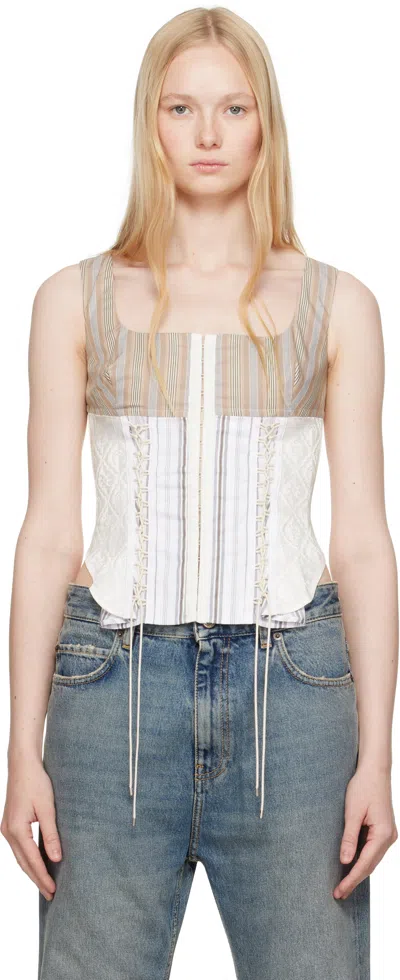 Marine Serre Beige Regenerated Striped Poplin Bustier Top