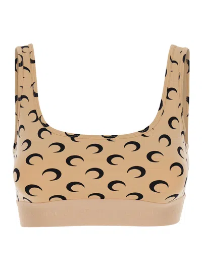 Marine Serre Beige Top With All-over Crescent Moon Print In Tech Fabric Woman