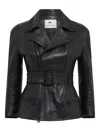 Marine Serre Belted Moon Leather Perfecto Jacket In Black