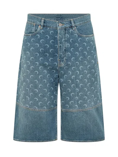 Marine Serre Bermuda Shorts With Stampaint Luna Detail In Blue