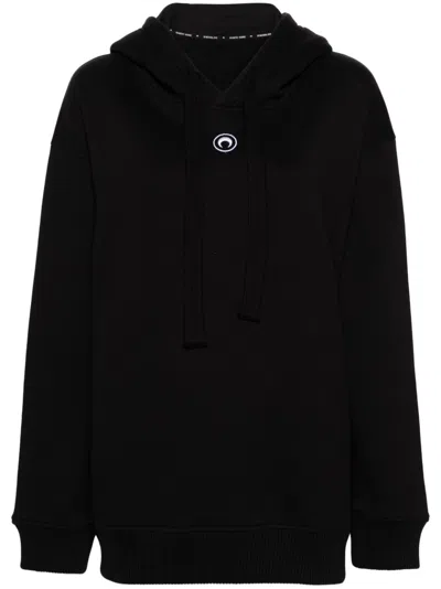 Marine Serre Moon-embroidered Organic Cotton Hoodie In Schwarz