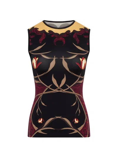 Marine Serre Floral Print Jersey Tank Top In Black