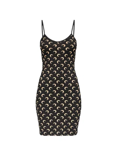 Marine Serre Fitted Mini Dress With All-over Crescent Moon Pattern In Transparent