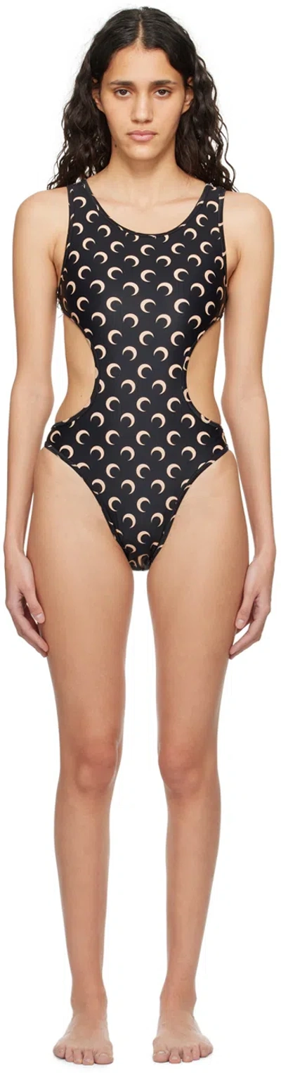 Marine Serre All-over Moon One-piece Swimsuit In Black