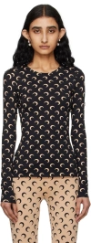 Marine Serre Black Leggings With Branded Waistband And All-over Moonogram Print In Recycled Stretch Fabric Woman In It99 Inverse Tan