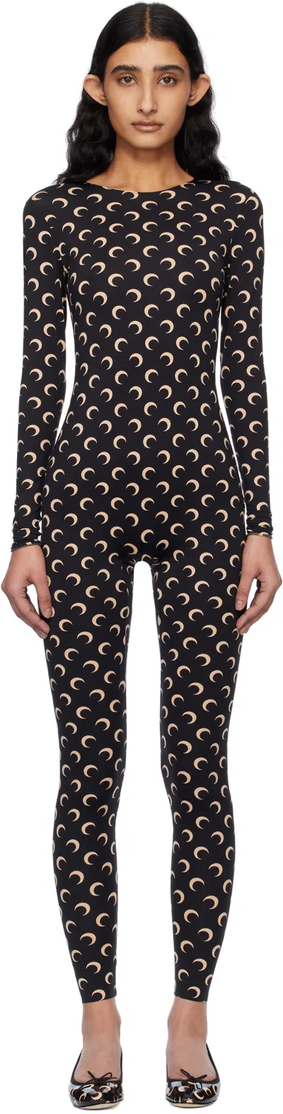 MARINE SERRE BLACK & BEIGE RECYCLED JERSEY MOON CATSUIT
