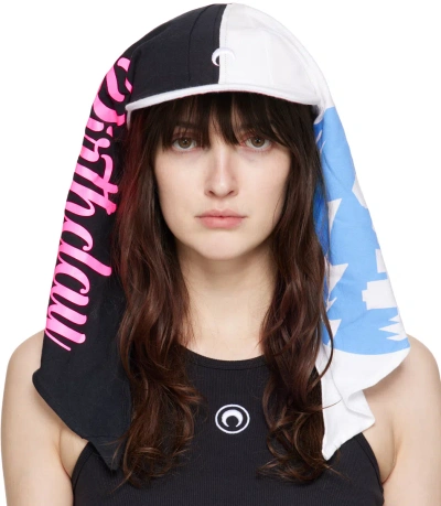 Marine Serre Black & White Regenerated Graphic T-shirt Veiled Cap In Wh10 White