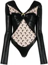 Marine Serre Draped Viscose Bodysuit With Crescent Moon Print Design For Women In Black
