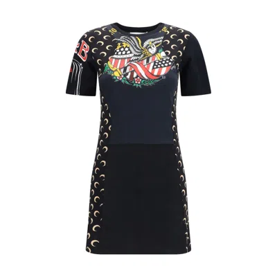 Marine Serre Black Cotton Casual Dress In Blue