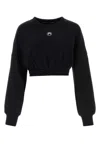 Marine Serre Logo Embroidery Cropped Sweatshirt - Women's - Regenerative Cotton/organic Cotton/recycled Cotton In Black