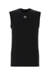 Marine Serre Black Crewneck Sleeveless Top With Logo Embroidery On The Front And Logo Patch On The R In Black