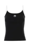 Marine Serre Black Top With Crescent Moon Logo Embroidered On The Front And Logo Patch On The Back In Black