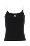 Marine Serre Black Top With Crescent Moon Logo Embroidered On The Front And Logo Patch On The Back In Cotton Woma In Black