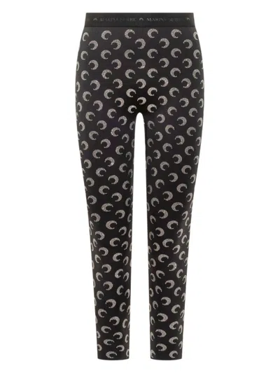 Marine Serre Black Crescent Moon-embellished Leggings