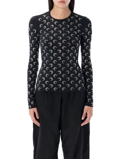 MARINE SERRE BLACK CRESCENT MOON-EMBELLISHED TOP