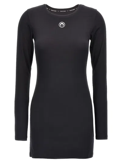 MARINE SERRE BLACK CRESCENT MOON-EMBROIDERED MINI DRESS