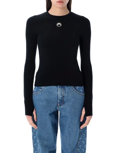 MARINE SERRE BLACK CRESCENT MOON-EMBROIDERED SWEATER